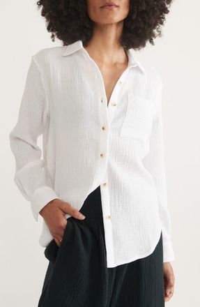 Marine Layer Double Gauze Cotton Button-Up Shirt in White at Nordstrom, Size X-Large