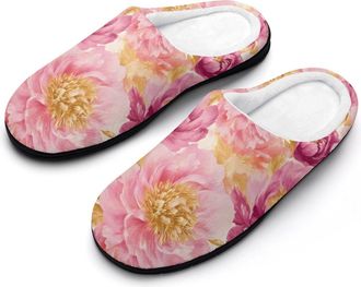 Generic Peonies Flower Mens Slippers Memory Foam Winter Warm Sandals Slip On House Shoes Size 7-14