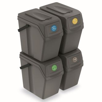 Prosperplast Set De 4 Cubos De Basura Keden Sortibox Para Reciclado, Gris, Volumen 4x25l