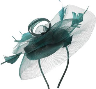 PartyKindom Fascinators Hat Flower Mesh Ribbon Headband Clip Tea Party Headwear for Girls and Women Dark Green