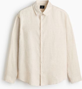 H&M Leinenhemd in Relaxed Fit - Cremefarben