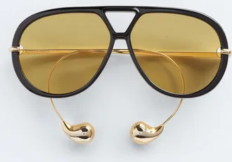 Bottega Veneta Drop Aviator Sunglasses - Black - Unisex - 100% Recycled Acetate