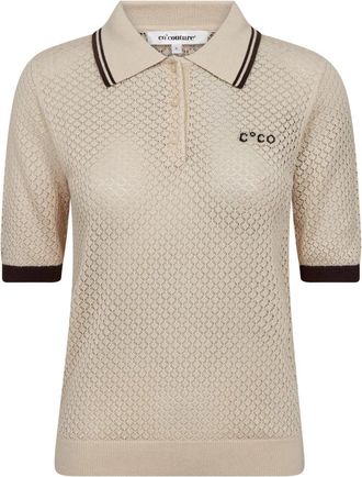 Co'Couture Lue CC Pointelle Polo Knit - Dames - Polos - Beige - S - Tops