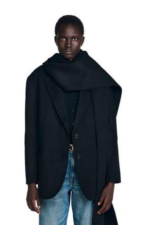 Sandro Short coat with removable scarf in Black at Nordstrom, Size 34 Eu