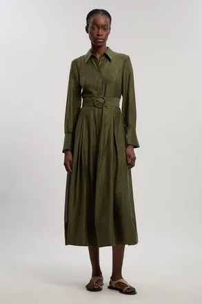 Karen Millen Organdie Midi Shirt Dress in Khaki at Nordstrom, Size 10