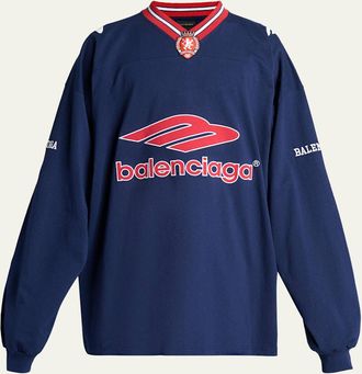 Balenciaga Mens 3B Football Long-Sleeve V-Neck Cotton T-Shirt