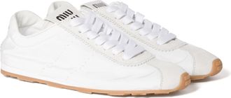 Miu Miu Plume Technical Fabric And Suede Sneakers, Woman, White, Size 36,5