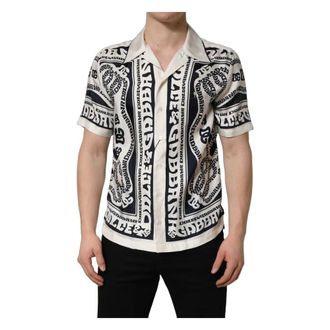Dolce & Gabbana Short Sleeve Shirts, male, Black, Size: 2XL Bandana Short Sleeve Shirt