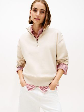 Tommy Hilfiger Womens Fleece Quarter-Zip Sweatshirt - Beige - XXL