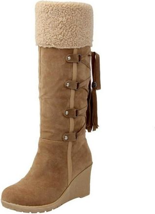 Generic Wedges Boots For Women Wide Fit - Retro Shoes Women Casual Lace Up Booties Stylish Western Boot Comfy Knee High Shoe Fur Lined Snow Boots Winter Non-S