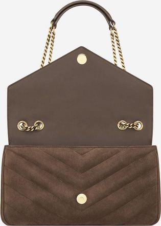 Saint Laurent Womens Loulou Media Bag Matel&eacute; Suede Brown Leather Shoulder