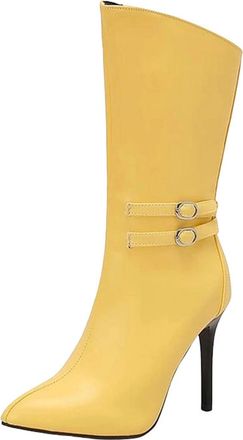 Generic Womens Sexy Mid Calf Boots Pointed Toe Super High Stiletto Heel Slip On With Zipper Detail For Party Casual Wear