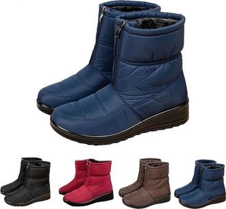 Generic Waterproof Snow Boots for Women, Warm Zipper Anti-Slip Outdoor Snow Booties, Plush Lined Winter Ankle Boots Casual Shoes for Walkin (Blue,3.5)