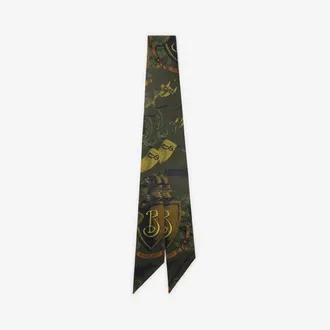 Burberry Skinny Reversible Etched Knight Silk Scarf
