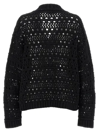 Ganni Openwork Crochet Sweater - Black