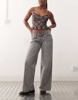 Motel roomy wide leg low rise jeans in gray wash