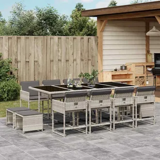 vidaXL Set Comedor Jard&iacute;n Y Cojines 13 Pzas Rat&aacute;n Sint&eacute;tico Gris Claro Vidaxl