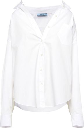 Prada logo-embroidered poplin shirt - women - Cotton - 40 - White