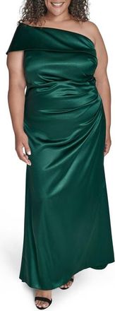 Eliza J One-Shoulder Ruched Gown in Hunter at Nordstrom, Size 14W