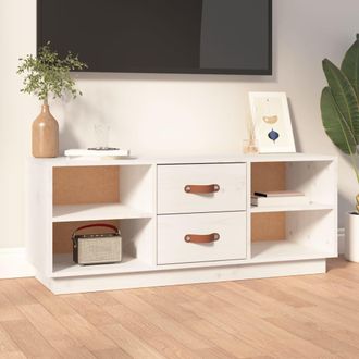 vidaXL Vidaxl - Mueble De Tv De Madera Maciza De Pino Blanco 100x34x40 Cm