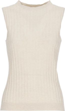 PESERICO Geribbelde katoenen top - Dames - Tops zonder mouwen - Beige - L - Katoen - Tops