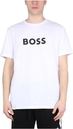 HUGO BOSS T-shirt van katoenen jersey met logoprint - Heren - T-shirts - Wit - L - Katoen - Tops