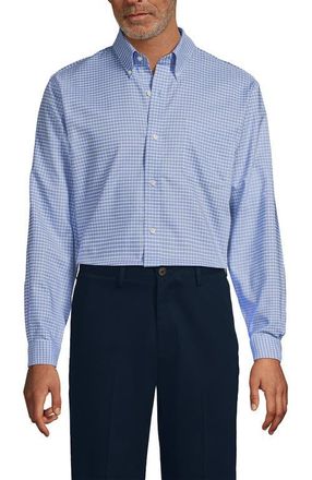 Lands End Big and Tall No Iron Supima Oxford Dress Shirt in Soft French Blue Plaid at Nordstrom, Size 17.5 - 33