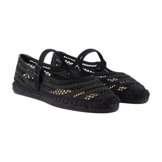 Tory Burch Open Weave Viscose Espadrille Flat - Black