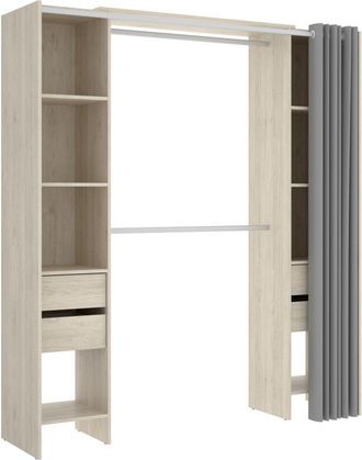 OEM Dekit - Vestidor Suit Con Cuatro Cajones, Adaptable Y Con Cortina - 205 X 180 X 50 Cm - Natural