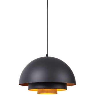 QAZQA Modern Pendant Lamp Black with Gold Interior - Loes