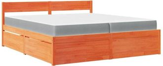 vidaXL Vidaxl - Cama Con Cajones Y Colch&oacute;n Madera Maciza Pino Marr&oacute;n 200x200 Cm