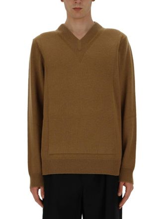 Jil Sander Brown V Neck Sweaters