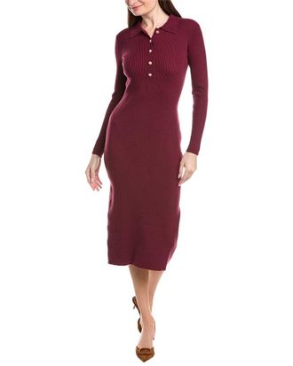 Elie Tahari Collar Half Button Down Rib Midi Dress