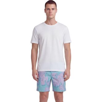Lords of Harlech Monstera Floral Mens Flat Front Short in Monstera Floral Teal at Nordstrom, Size 32