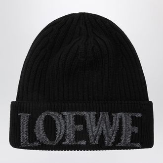 Loewe Black wool beanie with logo embroidery