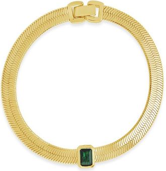 Sterling Forever 14K Plated Cz Calder Station Herringbone Bracelet