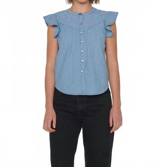 Nation Ltd Lindsey Cap Sleeve Blouse In Chambray