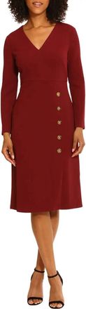 Maggy London Long Sleeve Button Detail Dress In Zinfandel