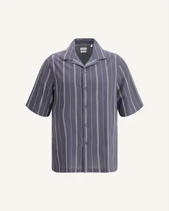 Brunello Cucinelli Blue Striped Short-Sleeve Shirt, Size Medium