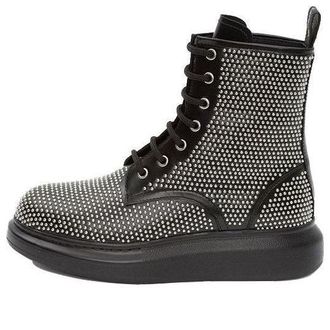Alexander McQueen (WMNS) Alexander McQueen Hybrid Lace Up Boot Black Silver 611701WHXHE1081