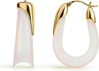 Gold & Honey Womens Sculpted U Lucite Birthstone Hoop Earrings In June - Pearl