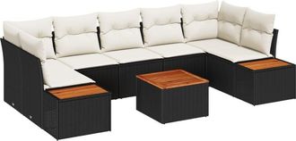 vidaXL Garden Sofa Set with Cushion 8 pcs Black Poly rattan Vidaxl