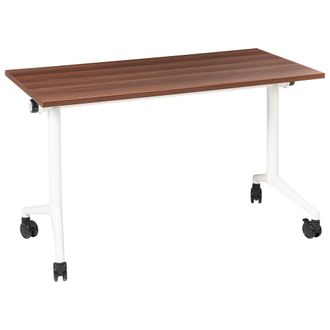Beliani Escritorio Rectangular Moderno Plegable Con Ruedas Mesa M&oacute;vil Port&aacute;til 120 X 60 Cm Estructura De Metal Marr&oacute;n Oscuro Y Blanco Cavi
