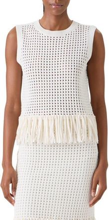 Akris Fringe Hem Mesh Knit Cotton Shell in Cream at Nordstrom, Size 10