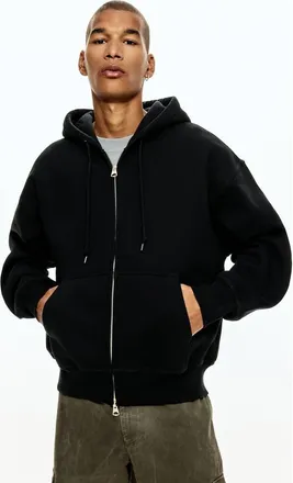 H&M Oversized Fit Zip-through Hoodie in Black at Nordstrom, Size Xx-Large