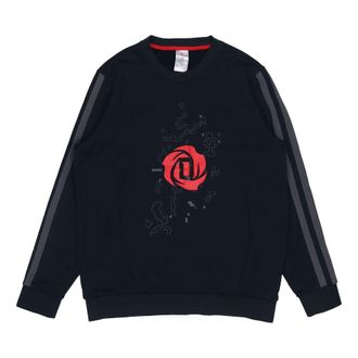 adidas Rose Crew Printing Fleece Lined Stay Warm Sports Round Neck Pullover Black GP4574