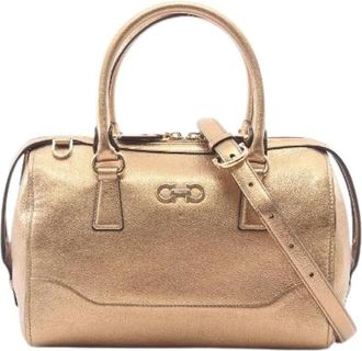 Ferragamo Pre-owned Gancini Leder 2way Handtas - Dames - Vintage Handtas - Geel - ONE Size - Leer - Vintage