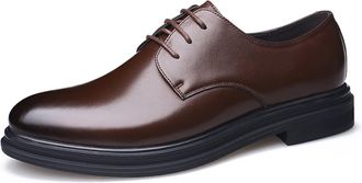 Generic Dress Formal Shoes for Men Lace Up Round Black Burnished Toe Derby Shoes Leather Anti-Slip Non Slip Rubber Sole Wedding(Brown,5.5 UK)