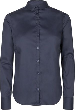 Mos Mosh Nachtblauwe Shirt Tilda Slim Fit - Dames - Overhemden - Blauw - XL - Katoen - Overhemden