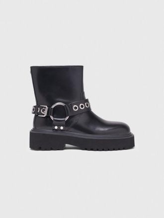 Maje Leather Biker Boots - Black - Maje